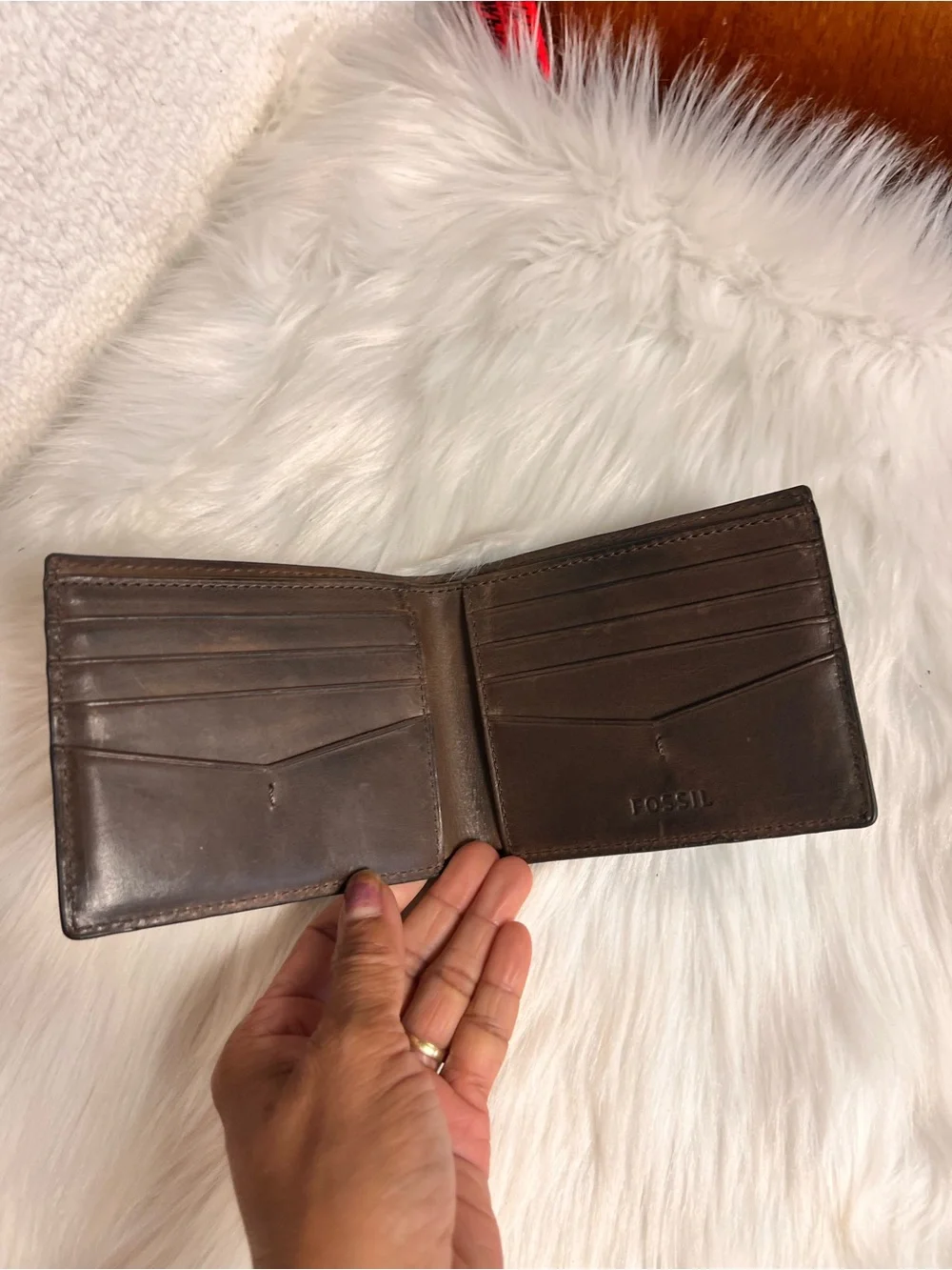 Fossil Men's Brown Leather Bi-Fold Wallet with Embossed Logo